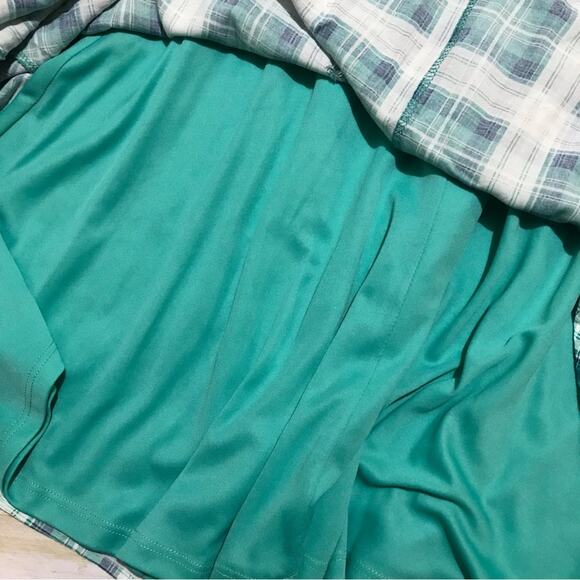 Long Modest Fit Flare Sleeveless Midi Dress Blue Green Plaid Size Medium - Picture 6 of 7